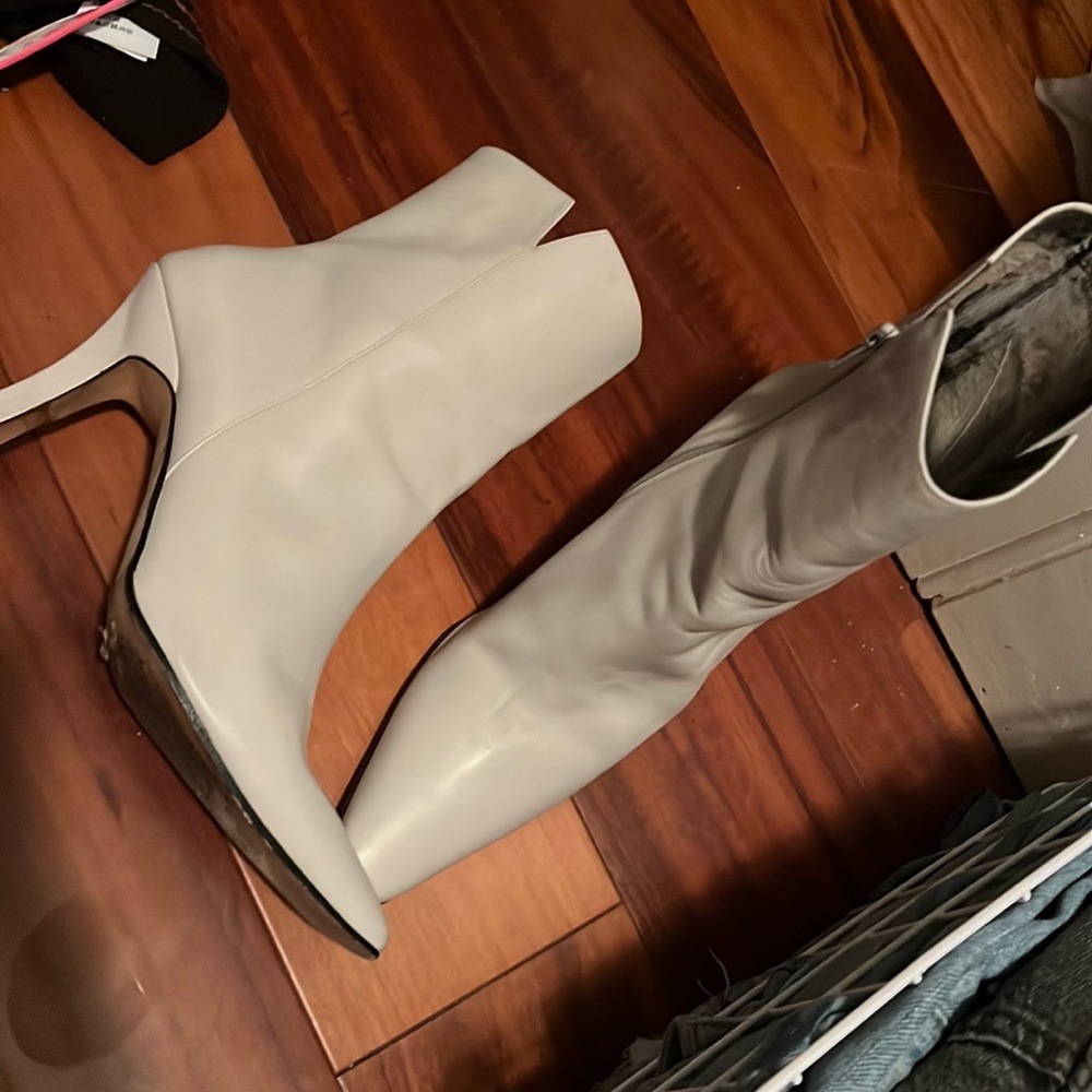 heeled cream boots